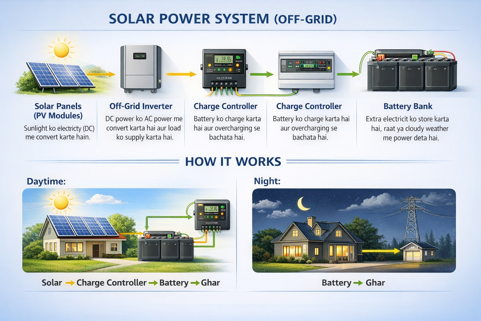 Off-grid solar system with battery backup